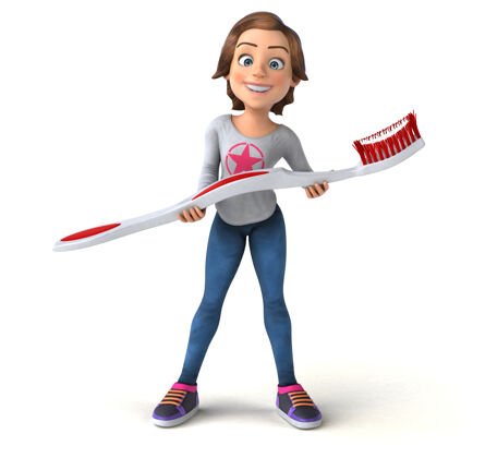 可爱有趣的三维卡通少女用牙刷快乐青少年美女