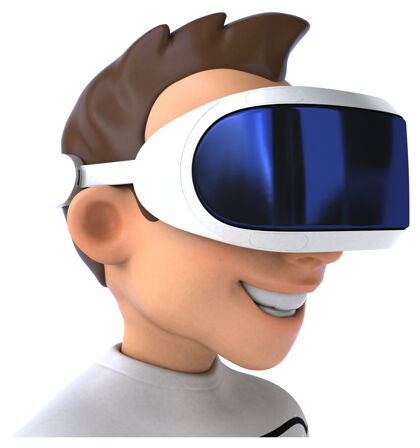 播放器有趣的三维卡通人与虚拟现实头盔插图未来虚拟现实虚拟现实