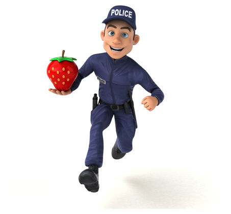 武器有趣的卡通警察三维插图水果安全警官