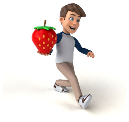 草莓卡通人物有趣的少年饮食三维小学生