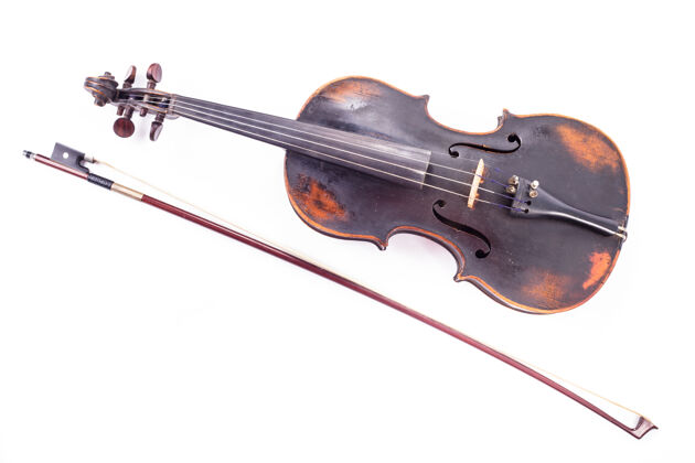 艺术家白底黑旧小提琴古董调音音乐会