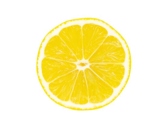 切割白色背景上的柠檬纹理片顶视图半酸饮食