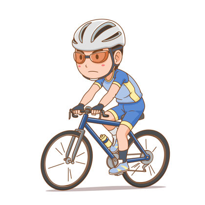 自行车骑自行车的男孩的卡通人物骑行娱乐旅行