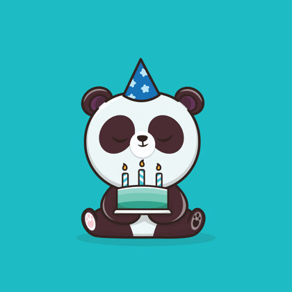 卡通可爱的卡瓦伊野生动物熊猫生日蛋糕图标吉祥物插图卡瓦伊搞笑乐趣