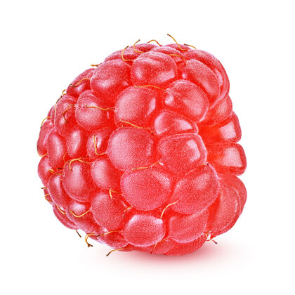 一个一个红色的树莓隔离在白色背景完整景深（所有细节在焦点上）包括剪辑路径食物新鲜配料