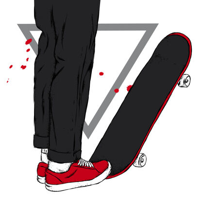 极限穿着牛仔裤 运动鞋和滑板的溜冰者插图运动街道