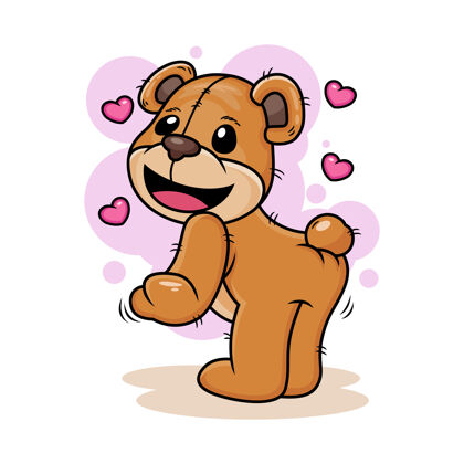 红色可爱的熊与爱卡通图标插图.动物图标概念隔离在白色背景上邀请玩具欢呼