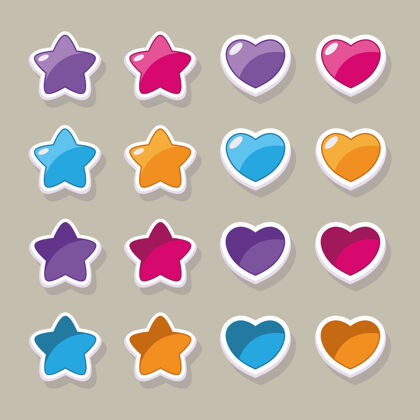 心星星和心-用于设计手机和pc游戏和应用程序的界面和菜单的按钮用户界面浪漫假日