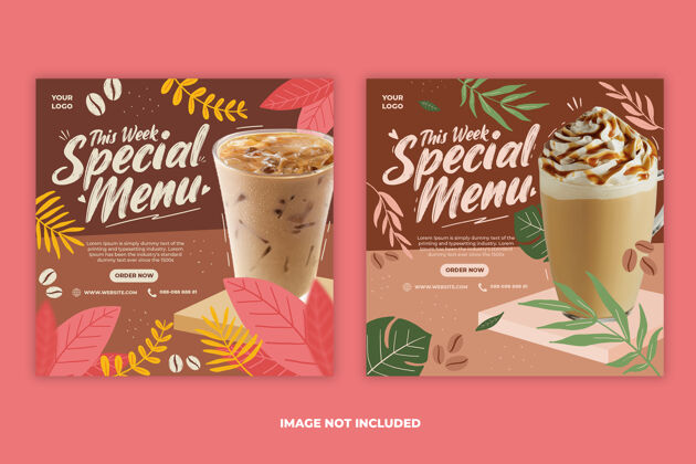 食物咖啡店饮料菜单促销社交媒体instagram发布横幅模板集咖啡饮料涂鸦
