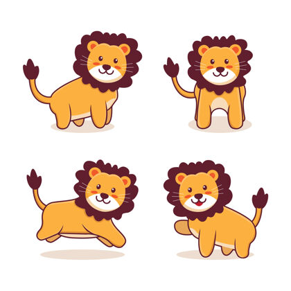 设定可爱的狮子插画挥手可爱姿势