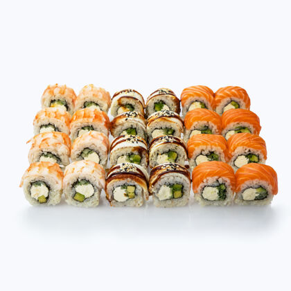 文化寿司套装.日语寿司设置各种类型角色.top查看餐厅餐菜单