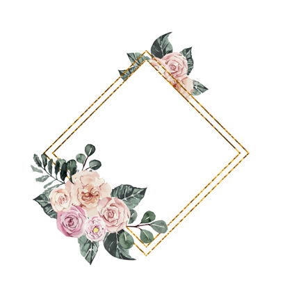 花束用水彩粉红玫瑰装饰的金色框架节日精致的玫瑰订婚