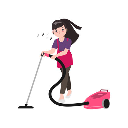 吸尘器家庭主妇正在用胡佛机器擦地板女人房子打扫