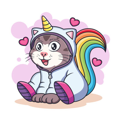 欢呼可爱的独角兽猫爱动物奇幻图标概念隔离溢价图形幻想彩虹