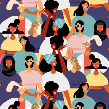 女孩一组多元化的女性人物图案插图时尚黄色休闲