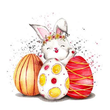 兔子复活节彩蛋兔子兔子水彩画花