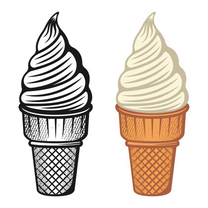 黑黑色和彩色两种风格的冰淇淋颜色奶油奶油