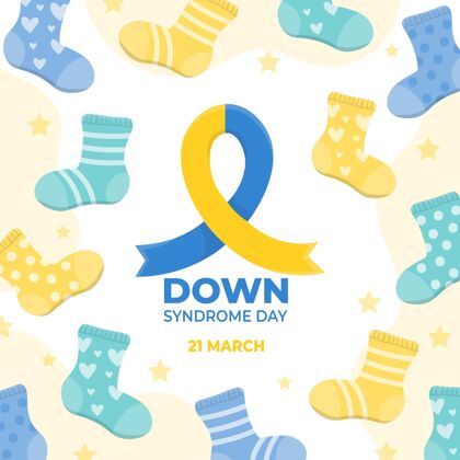 疾病手绘世界唐氏综合症日插图与袜子和丝带全球残疾插图