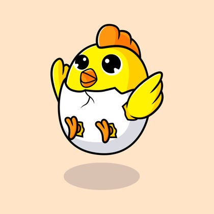 活跃可爱的小鸡们在米黄色的地板上跳跃和微笑浮动鸟胖乎乎的