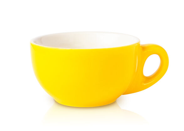 剪贴画空的黄色杯子隔离在白色 剪贴画新鲜陶器厨具