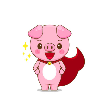 超级可爱的猪作为英雄的插图卡通猪猪肉