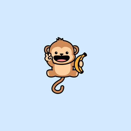 猴子可爱的猴子拿着香蕉卡通爪子动物风格