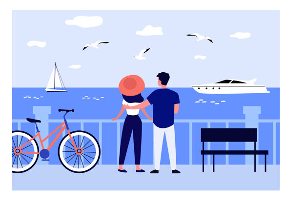 度假男人和女人在海上散步风景放松创意