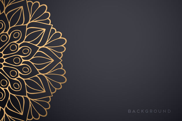 豪华金色的豪华装饰曼荼罗设计背景黑色花卉花卉