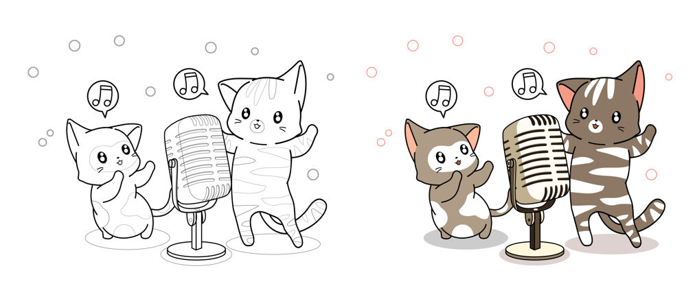 熊卡瓦伊猫是唱歌卡通彩页心情人节卡通