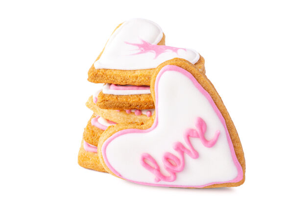 霜一堆心形饼干 白色上面写着“爱”字饼干形状礼物