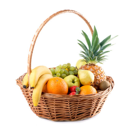 猕猴桃在白色的背景下 篮子里放着新鲜的水果植物多汁成熟