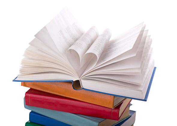 书店书打开了 书页卷进了五颜六色的背景旧纸教育