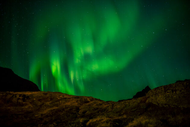 自然从挪威看到的北极光北方极光绿色