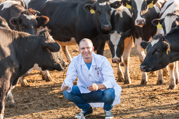 工作兽医在农场养牛健康食品和饮料医疗保健牛牛