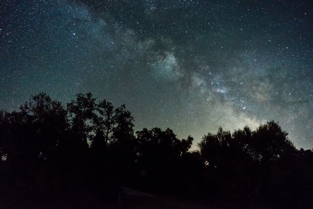 满天夜空与银河以上的森林在西班牙星座太空大自然