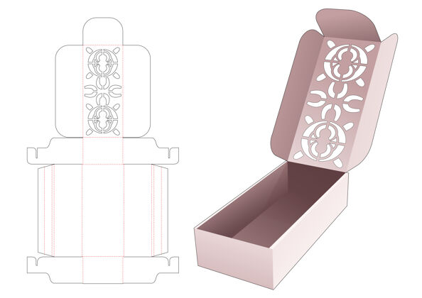 空白顶部模切模板上印有曼荼罗图案的翻盖盒空盒线