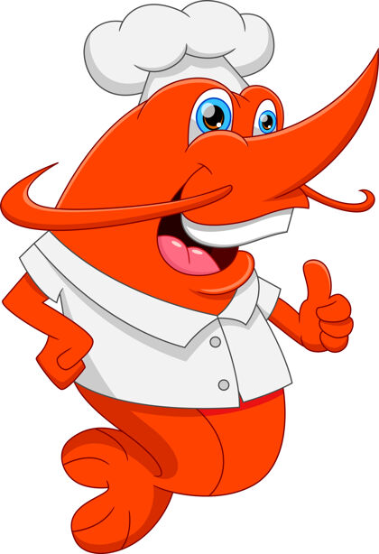 平面设计卡通厨师虾竖起大拇指厨师野生动物大拇指
