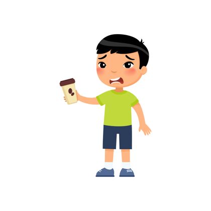 意式咖啡亚洲小男孩喝苦味能量饮料杯子咖啡人