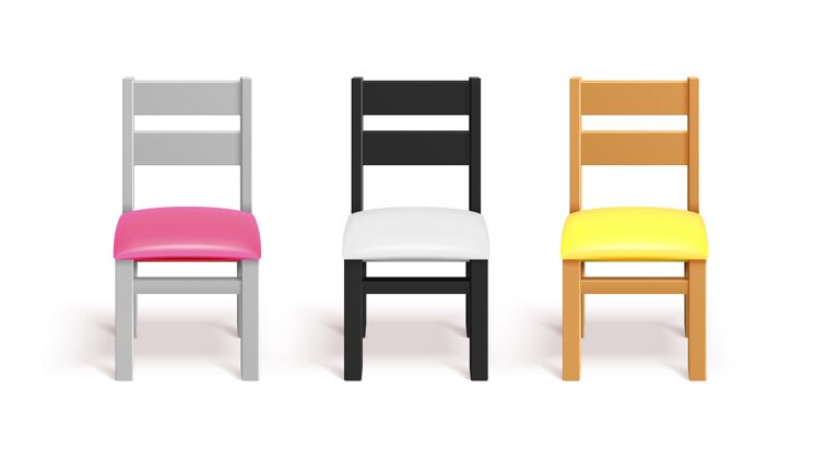 经典逼真的椅子白色 黑色和带枕头的木制椅子坐着木头扶手椅