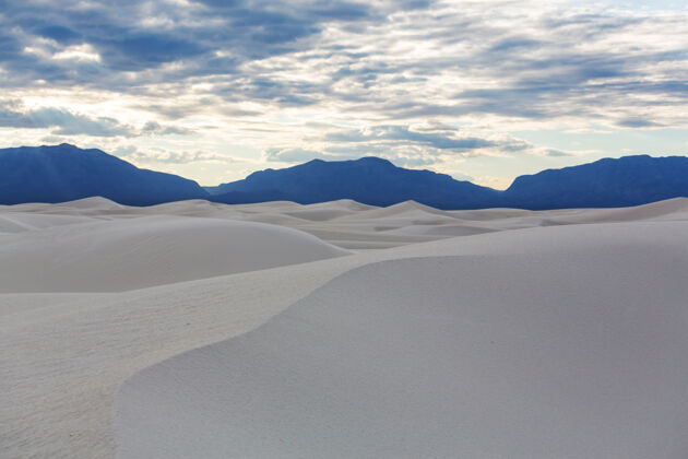 沙漠美国新墨西哥州的白沙沙丘沙滩风景黎明