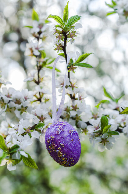 庆典在开花的树上装饰复活节彩蛋复活节背景复活节彩蛋自然