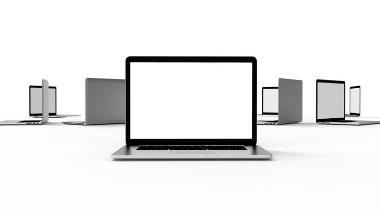选择现代笔记本电脑隔离在白色背景三维插图便携显示器笔记本电脑