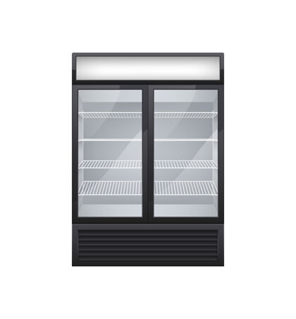 货架商业玻璃门饮料冰箱真实的组成与孤立的形象商店冰箱与两个展示门垂直展示现实