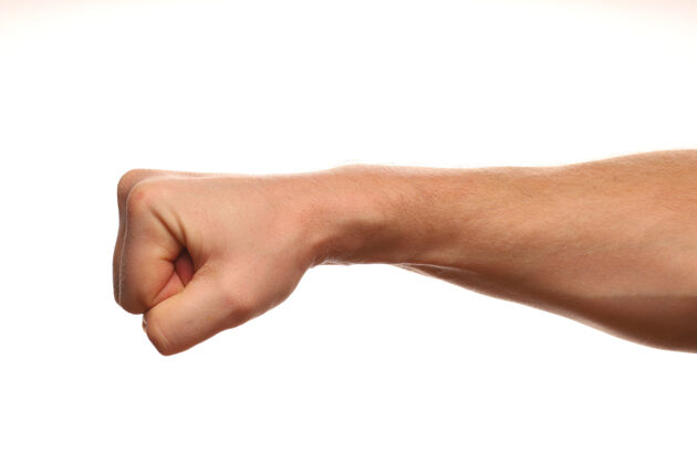 拇指拳头孤立在白色上 象征着意志力 抵抗力和侵略性胜利多样性愤怒