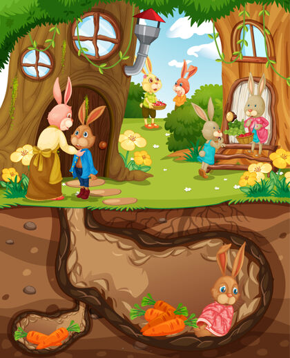 生活地下兔子洞与地面花园的场景兔子小说想象