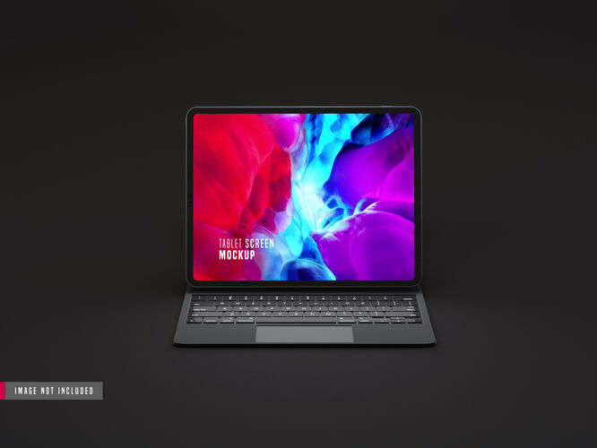 键盘现实黑暗平板电脑专业样机 带键盘显示器垫计算机