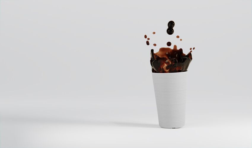 飞溅各种纸咖啡杯与咖啡飞溅模型包装液体