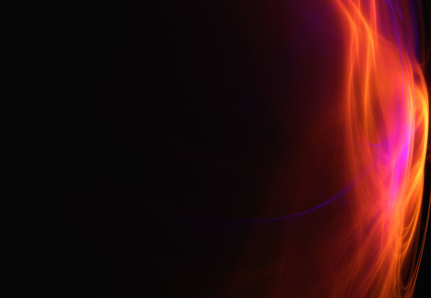 动态火的抽象图像 火焰在图像的右侧 在黑色背景上热曲线幻想