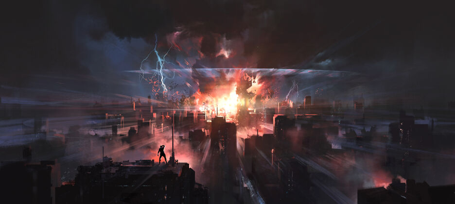 危机城市被核弹击中的那一刻 数字绘画未来小说辐射