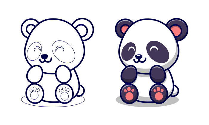 熊猫可爱的熊猫坐在卡通彩页为孩子们扁平套装卡通人物